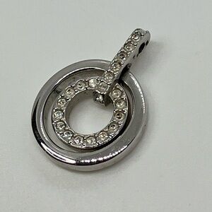 Vtg Swarovski Rhodium Plated Double Circles w Pave Crystal Necklace Pendant